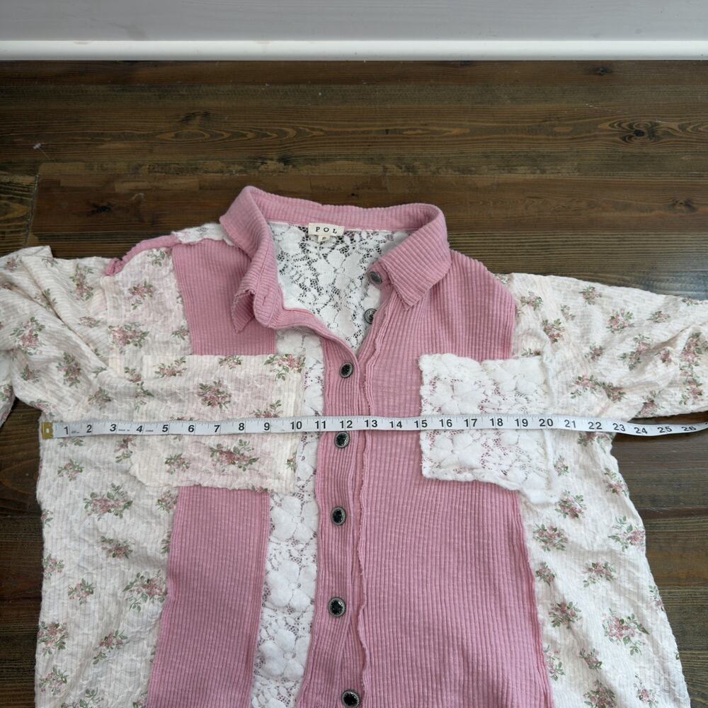 POL Women's Cream Button Down Lace Oversized Floral Shirt Size M - Picture 5 of 6